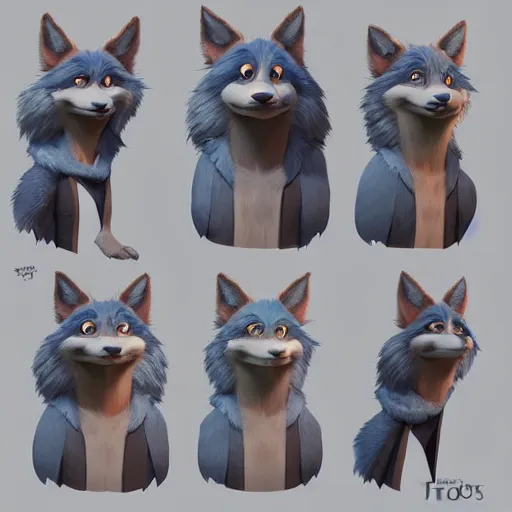 Prompt: portrait character design a mature muscle blue fluffy werewolf girl, style of maple story and zootopia, 3 d animation demo reel, portrait studio lighting by jessica rossier and brian froud and gaston bussiere