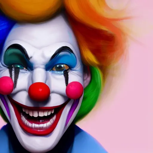 Image similar to Portrait of a colorful happy joyful funny smiling clown, artstation, cgsociety, masterpiece