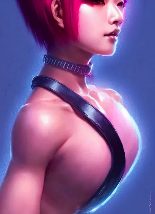 Prompt: portrait of asian female humanoid, crew cut colored hair, very details, elegant, cyber neon lights, highly detailed, digital illustration, trending in artstation, trending in pinterest, glamor pose, concept art, smooth, sharp focus, art by artgerm and greg rutkowski