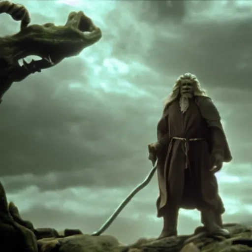 Image similar to film still of gandalf starring as the hulk, claymation, 8 k, hyperdetalied, cgsociety