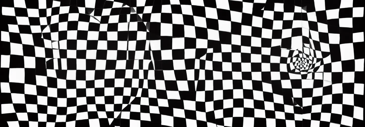 Image similar to black and white checkerboard op art escher abstract shapes