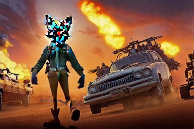 Image similar to nick wilde ( from zootopia ), heavily armed and armored facing down armageddon in a dark and gritty reboot from the makers of mad max : fury road