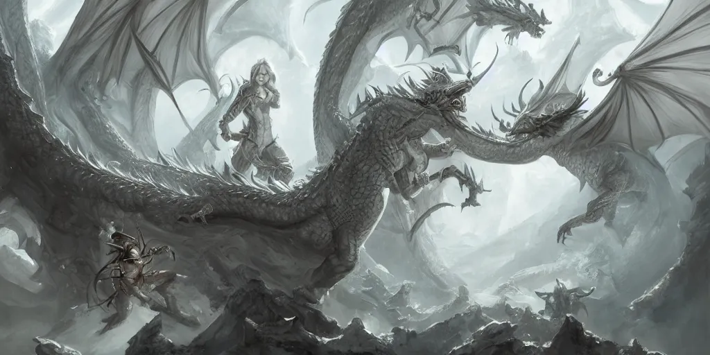 Image similar to dragon fantasy book cover illustration, white theme, highly detailed, digital painting, trending on artstation, concept art, illustration, art by gonzalo kenny and laurel d austin