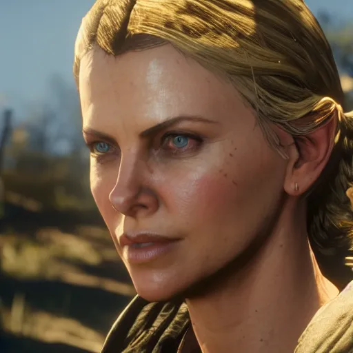 Image similar to charlize theron stars as sadie adler in the playstation 4 video game red dead redemption 2, beautiful screenshot