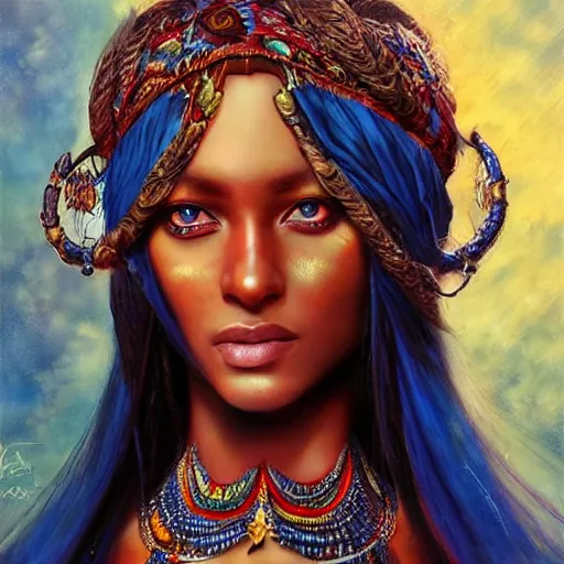 Image similar to a full body beautiful touareg woman by karol bak, ayami kojima, artgerm, sakimichan, arabian beauty, blue eyes, smile, concept art, fantasy