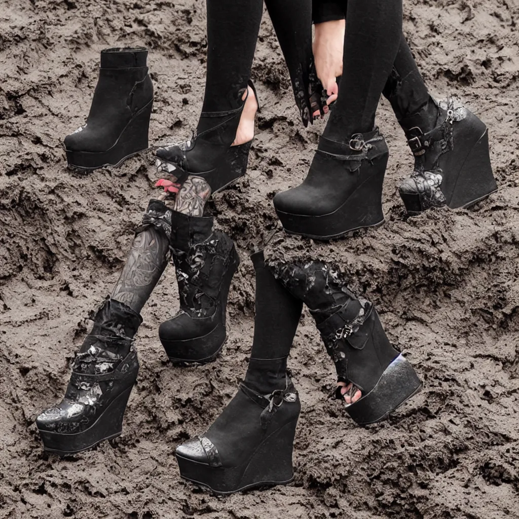 Image similar to gothic style platform wedges in the mud