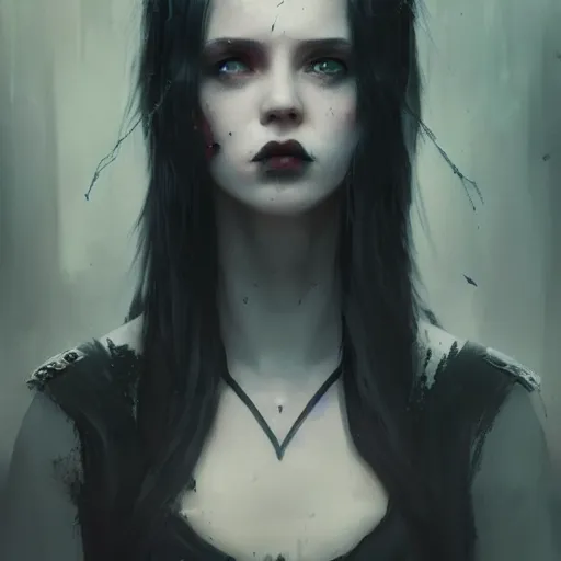 Image similar to teen girl kerli koiv, gothic, darkwave, darksynth, concept headshot art, sharp, digital matte painting, art by greg rutkowski, wlop, dramatic lighting, trending on artstation