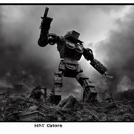 Image similar to giant robot in world war 1 black and white historical photo photoreallistic 4k