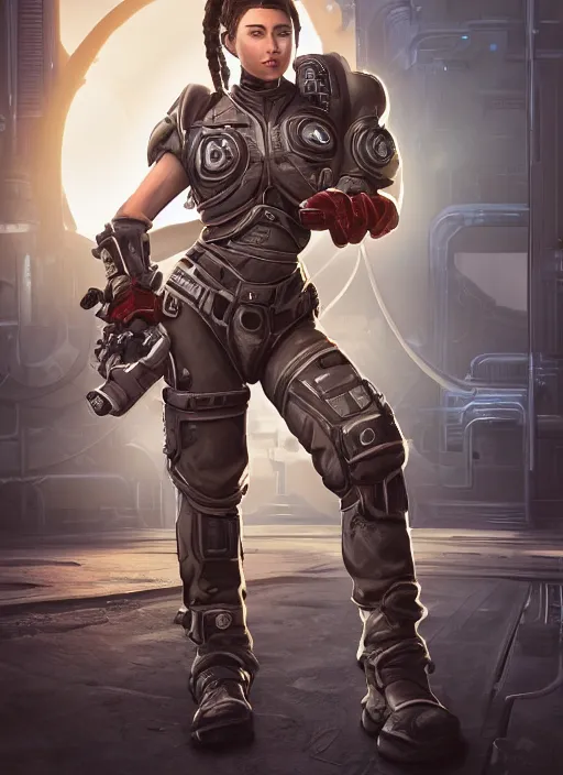 Prompt: character art of a female engineer wearing futuristic overalls, toolbelt, heavy-duty boots, gloves, sharp features, hair tied up in a bun, videogame character, Starcraft 2, Factorio, Gears of War, highly detailed full-body art, futuristic, serious, concentrated, industrial aesthetic, highly detailed, photo realistic, technical atmosphere, 8K, octane render, unreal engine