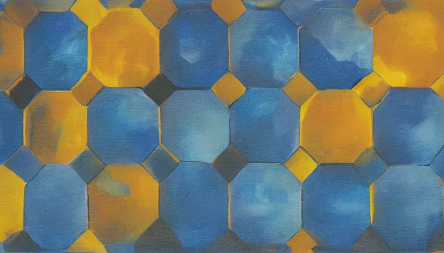 Image similar to shield made from hexagons in space, blocking the sun, art deco painting