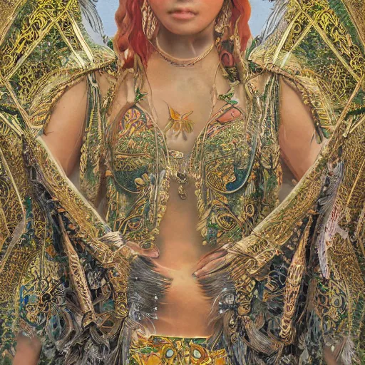 Image similar to An extremely beautiful pre-raphaelite ornate portrait of a very beautiful Dayak native, ultradetailed, intricate, elegant, digital art painting, smooth, sharp focus, magazine art cover illustration, regal, award winning picture, extremely detailed masterpiece, sense of awe, featured on Artstation, Artgerm, ethereal bubbles, Aetherpunk, atmospheric lightning, Exquisite floral details, 8K detail post-processing