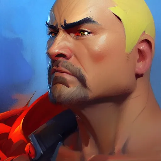 Image similar to Greg Manchess portrait painting of Ken Masters as Overwatch character, medium shot, asymmetrical, profile picture, Organic Painting, sunny day, Matte Painting, bold shapes, hard edges, street art, trending on artstation, by Huang Guangjian and Gil Elvgren and Sachin Teng