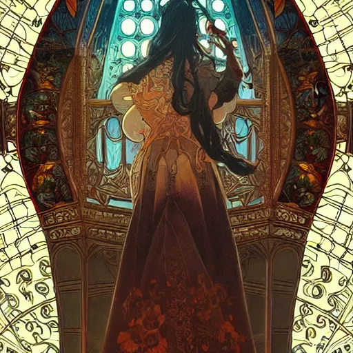 Image similar to pipe organ watching the world underneath, d & d, fantasy, intricate, elegant, highly detailed, digital painting, artstation, concept art, smooth, sharp focus, illustration, art by artgerm and dragolisco and alphonse mucha and dragolisco