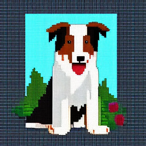 Image similar to cute collie puppy, pixelart