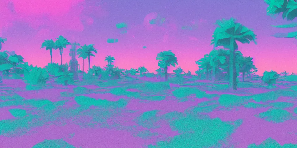 Prompt: A detailed vaporwave landscape pastel glitched wallpaper