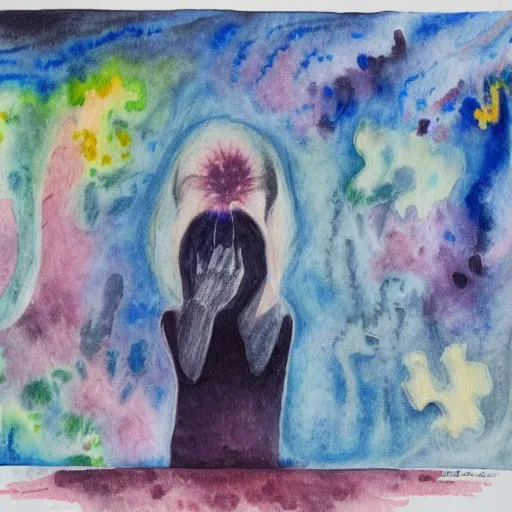 Prompt: the concept of schizophrenia in the form of a water colour painting