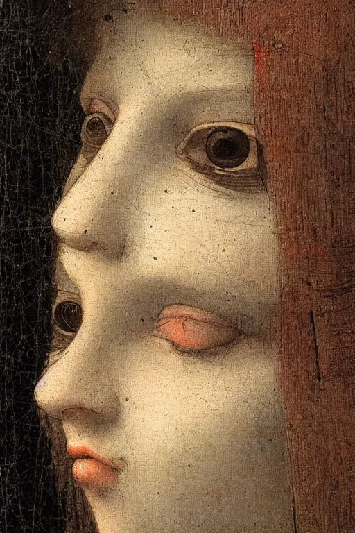 Image similar to a close - up portrait of a cyberpunk cyborg girl, by leonardo davinci, rule of thirds