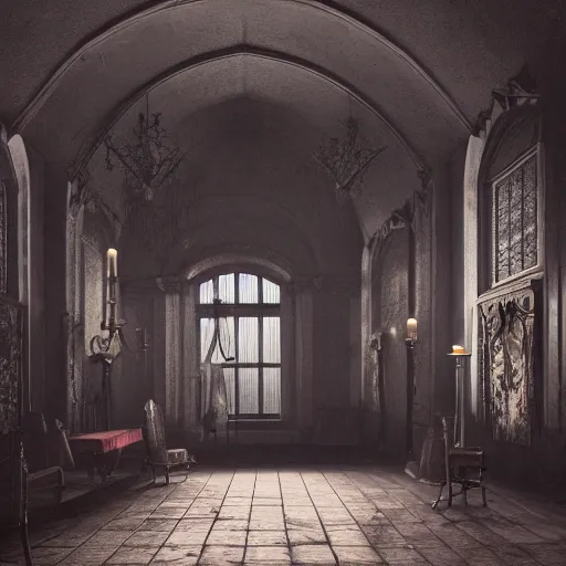 Prompt: A room full of vampires, high ceiling, victorian, soft light, ominous, photorealistic, detailed, 8k