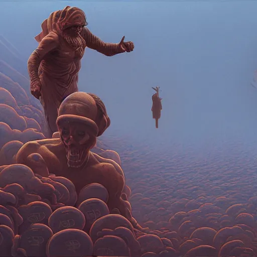 Prompt: the bitcoin apocalypse!!!, in the style of gerard brom and zdzisław beksinski