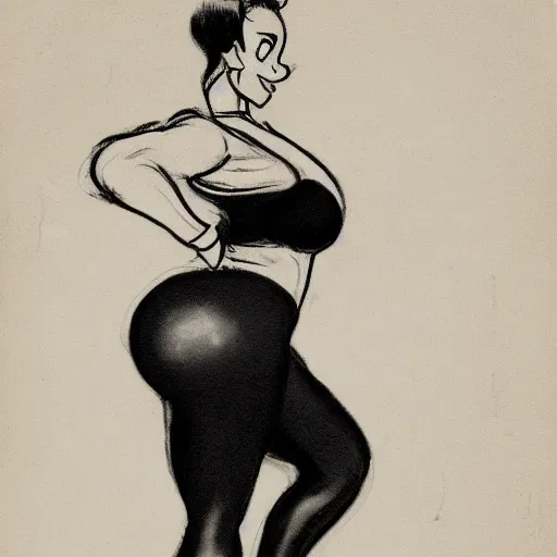 Image similar to milt kahl sketch of thick cuban girl wearing black yoga pants