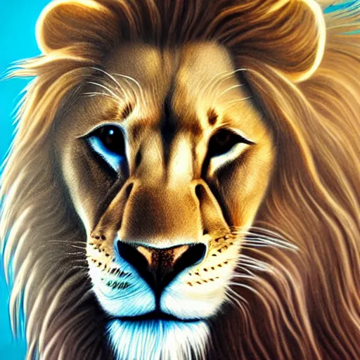 Prompt: hybrid animal cute cat face with long flowing lion mane detailed painting 4 k