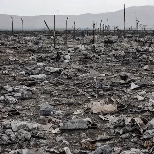 Image similar to barren city, nuclear wasteland, Fallout aesthetic, Anselm Kiefer