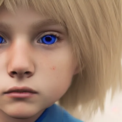 Image similar to a detailed portrait of boy with blonde hair and blue eyes, unreal engine 5 rendered, incredibly highly detailed and realistic, 8 k, sharp focus, studio quality