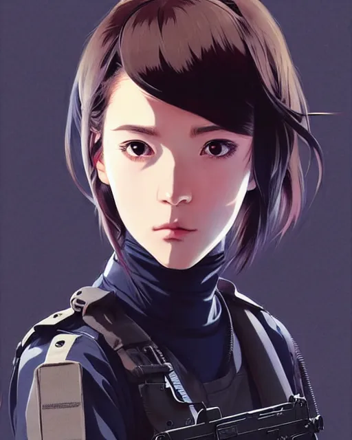 Image similar to girl wearing tactical gear | | very very anime!!!, fine - face, audrey plaza, realistic shaded perfect face, fine details. anime. realistic shaded lighting poster by ilya kuvshinov katsuhiro otomo ghost - in - the - shell, magali villeneuve, artgerm, jeremy lipkin and michael garmash and rob rey