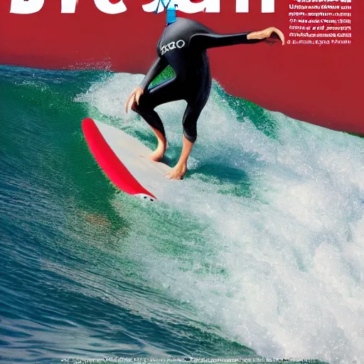 Image similar to mr bean catching a wave, cover of surfer magazine, july 2 0 1 1