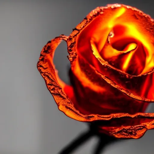 Image similar to award - winning macro of a beautiful black rose made of glowing molten magma