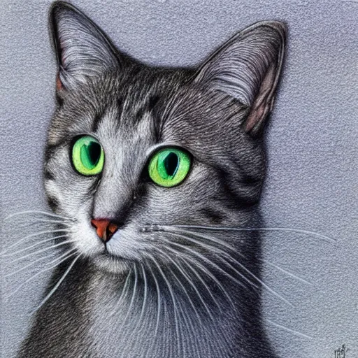 Prompt: Colored pencil art on paper, Phantom Cat, highly detailed, artstation, MasterPiece, Award-Winning, Caran d'Ache Luminance