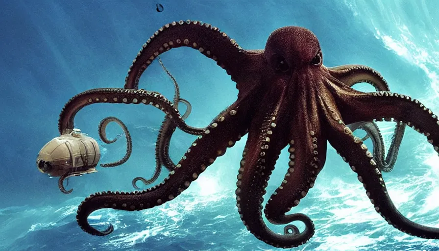 Prompt: James Cameron movie about an octopus attacking a nuclear submarine