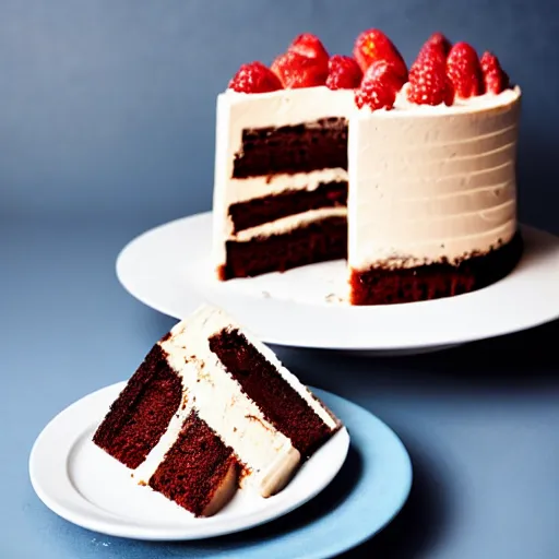 Prompt: A delicious slice of cake, food shot