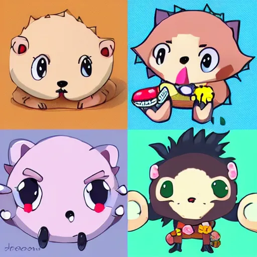 Image similar to baby hedgehogs in the style of cute anime, adorable, cute, art station