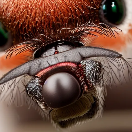 Image similar to a macro photograph of a fly with donald trump hair