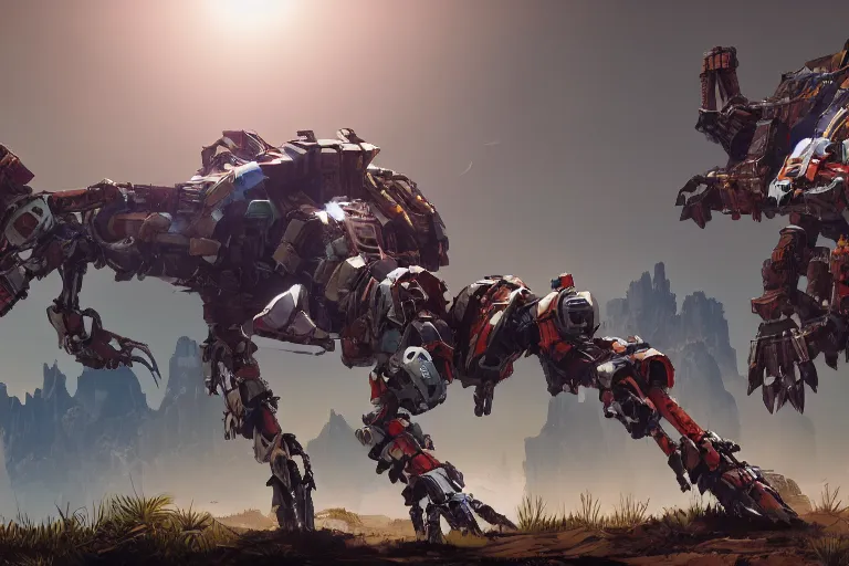 Image similar to scrapper machine mecha animal beast robot of horizon forbidden west horizon zero dawn bioluminiscence global illumination ray tracing hdr fanart arstation by sung choi and eric pfeiffer and gabriel garza and casper konefal