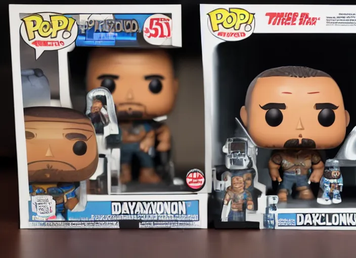 Prompt: product still of Dwayne Johnson funko pop with box, 85mm f1.8