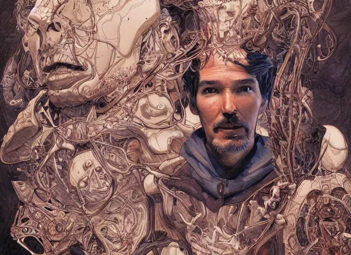 Prompt: a highly detailed anatomical portrait of stephen strange, james gurney, james jean