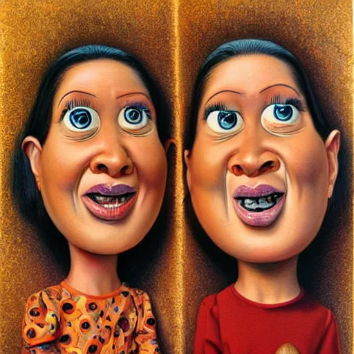 Prompt: beautiful lifelike painting of the peanut sisters, hyperreal detailed facial features and uv lighting, art by ed roth and basil wolverton