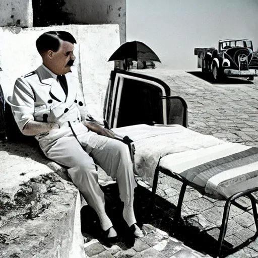 Prompt: adolf hitler enjoying the summer in cuba, photo made by Slim Aarons, award winning,