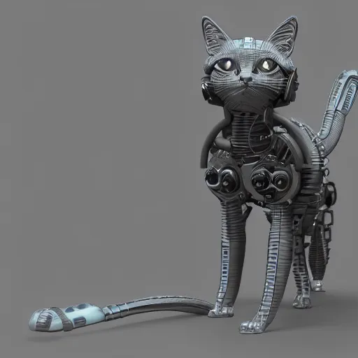 Image similar to a cybernetically enhanced cat, digital art, 3 d render, blender