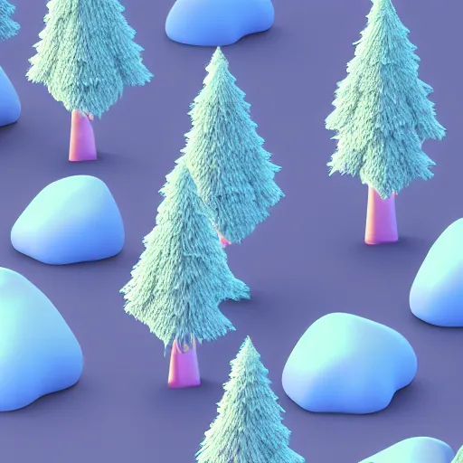 Image similar to isometric minimalistic chubby forest with magical trees, cinema 4 d, 1 0 0 mm, blue color scheme depth of field, octane render, studio lighting