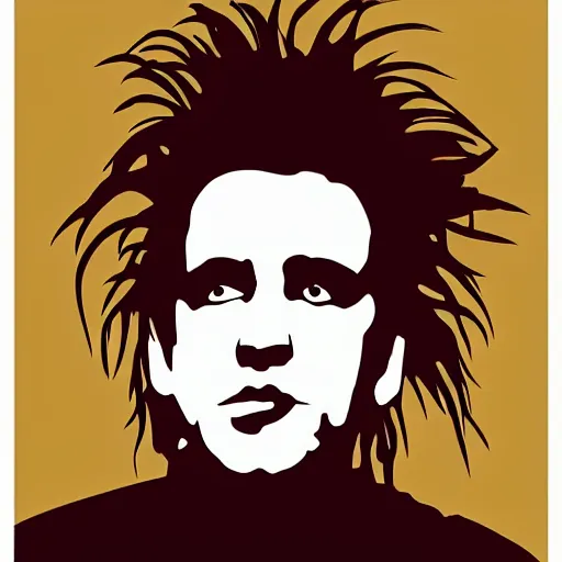 Image similar to robert smith of the cure, vector art, art deco