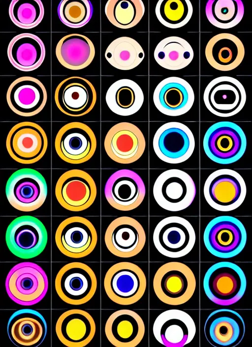 Image similar to diverse eyes!, rotating circle, dot pupils, teams, healing, energetic, life, hybrids, thin glowing devices, reflections, vitals visualiser!!, advanced art, art styles mix, from wikipedia, grid of styles, various eye shapes