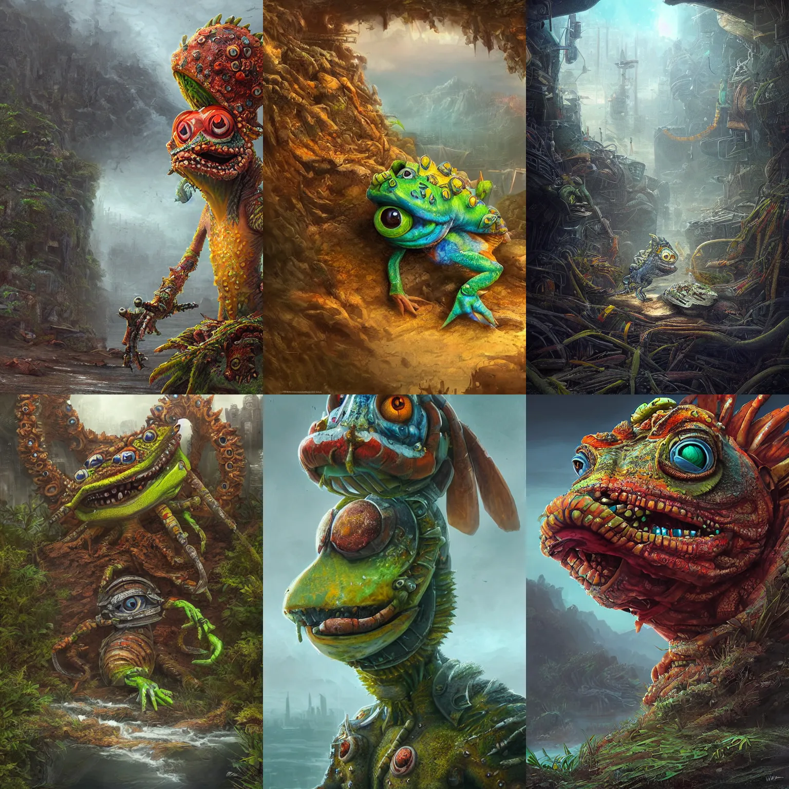 Prompt: highly detailed portrait photo of a murloc in a scenic dystopian environment, hyperrealistic illustration by william didier - pouget