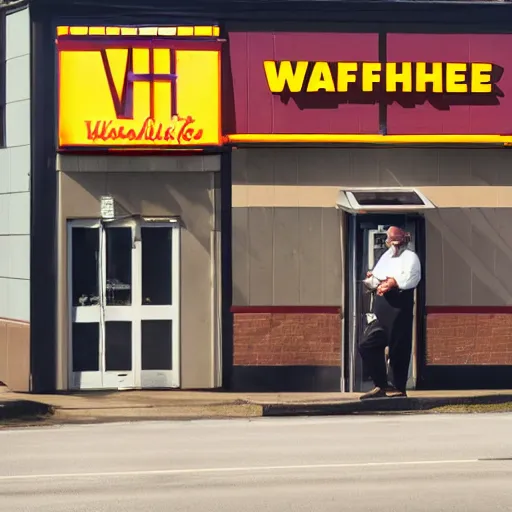 Prompt: wafflehouse restaurant cook standing outside smoking a cigarette