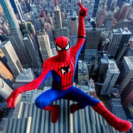 Image similar to spiderman standing on top of the empire state building