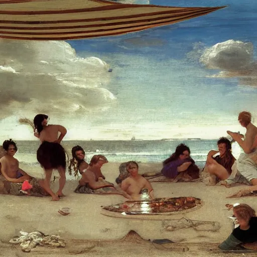 Image similar to A beautiful photograph of a group of people on a beach. The colors are muted and the overall tone is serene. The people are all engaged in different activities, from reading to playing games, and the artwork seems to be capturing a moment of peace and relaxation. by Paolo Veronese, by James Abbott McNeill Whistler, by Ed Emshwiller