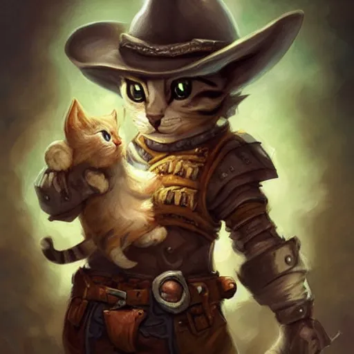 Prompt: cute little cat cowboy, tiny, small, miniature animal, baby animal, short, pale black armor, cute and adorable, pretty, beautiful, dnd character art portrait, matte fantasy painting, deviantart artstation, by jason felix by steve argyle by tyler jacobson by peter mohrbacher, cinematic lighting