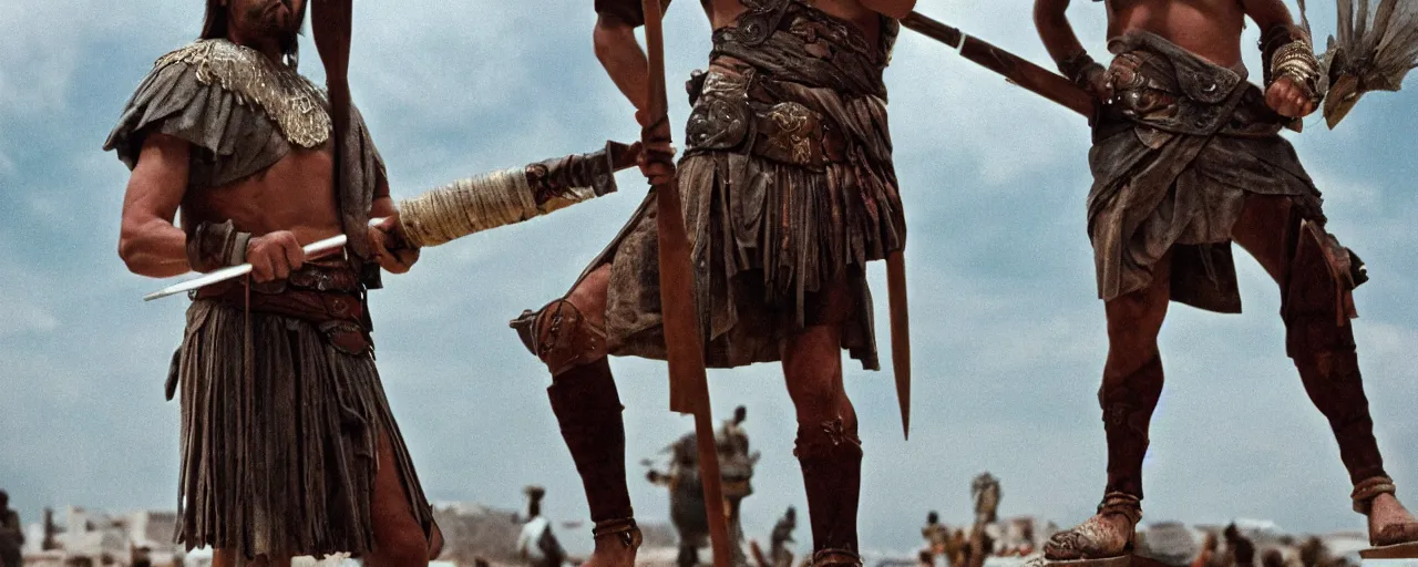 Prompt: a greek warrior with a spear, cloudy, small details, intricate, canon 5 0 mm, high detail, intricate, cinematic lighting, photography, wes anderson, film, kodachrome